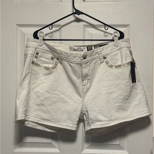 Miss Me White Jean Shorts with Silver Accents